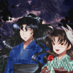 「夏祭り帰りに花火が見えたので鑑賞してる」をイメージして描いた夢絵。 夏祭りな奈落と湊
